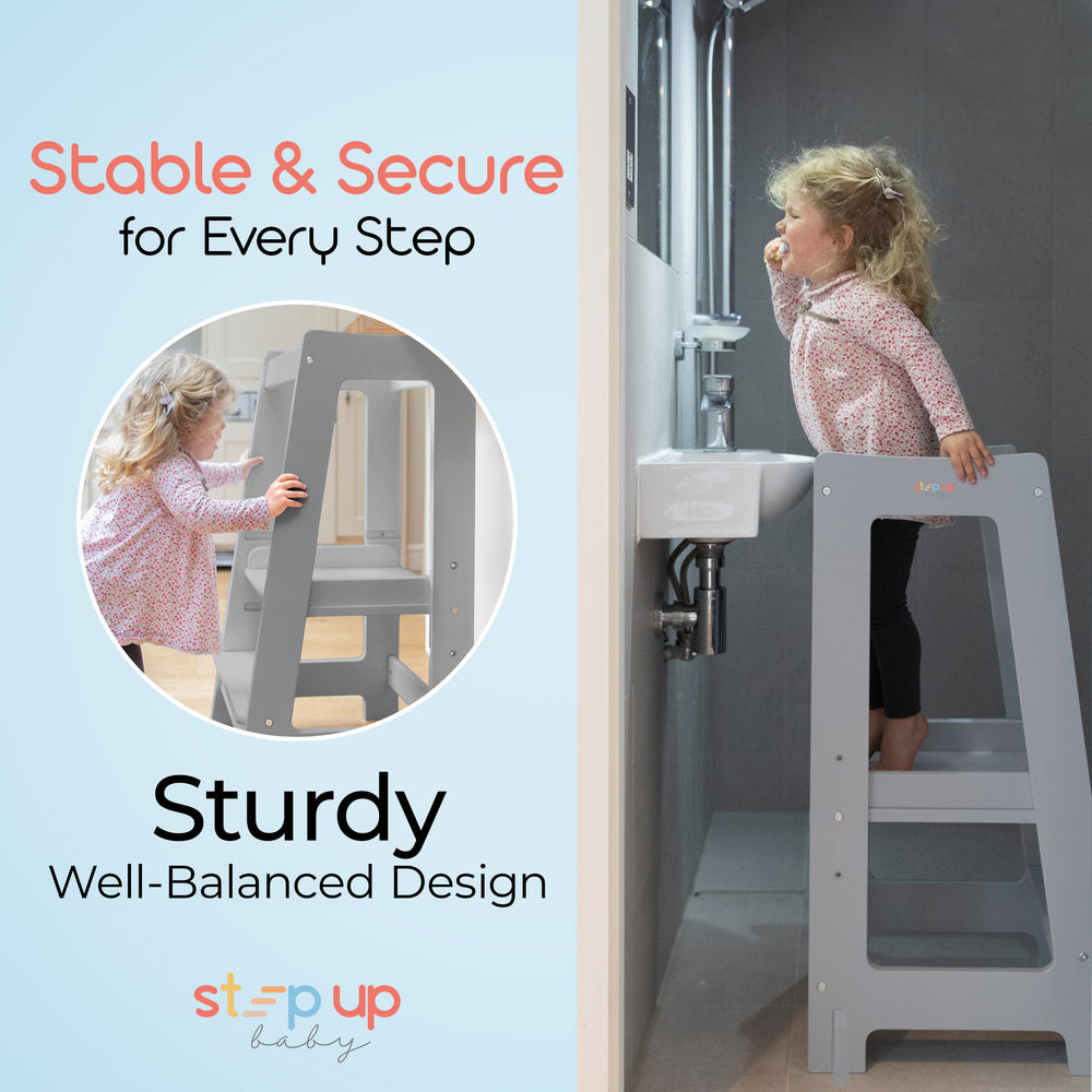 Unser Montessori Kleinkinderturm mit verstellbarer Stufe