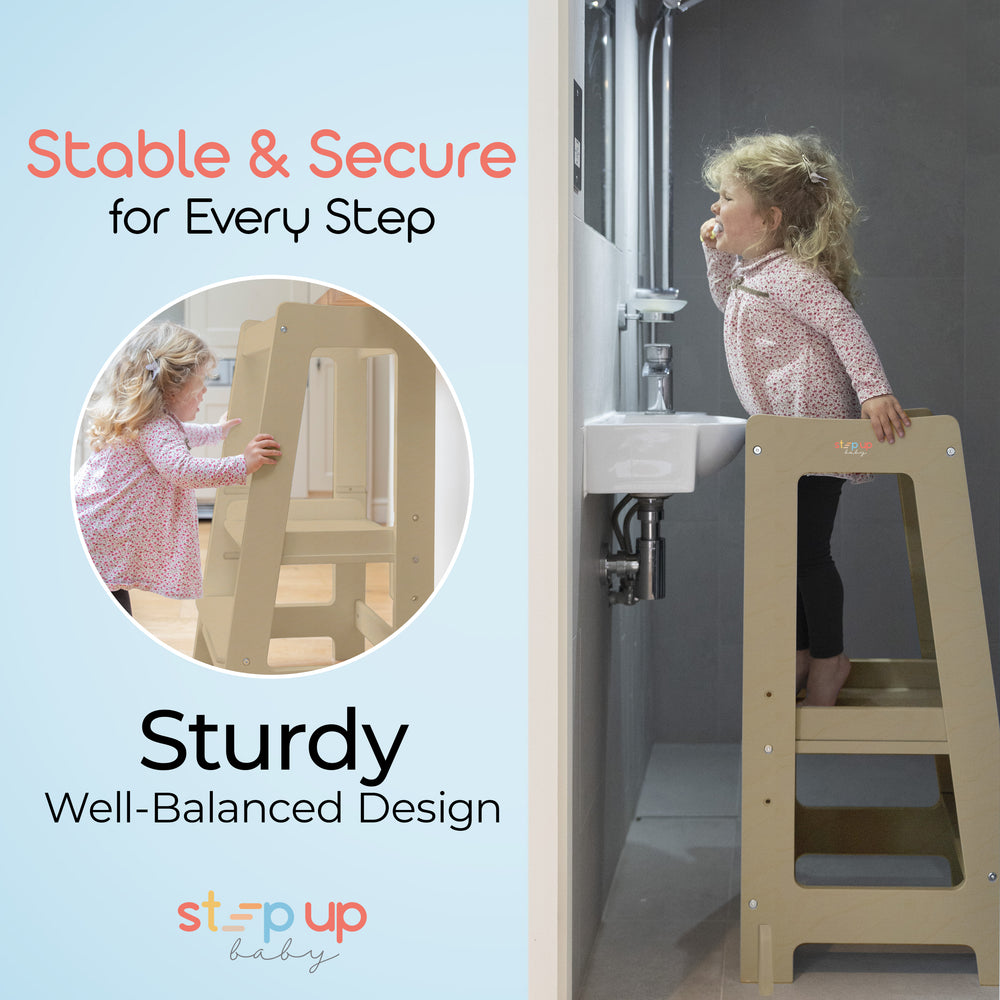 Unser Montessori Kleinkinderturm mit verstellbarer Stufe