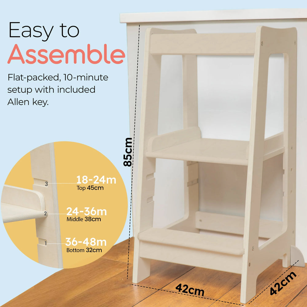 easy to assemblenatural wood toddler tower with platform heights